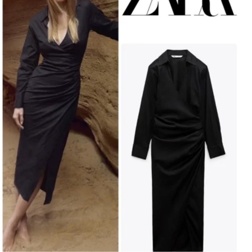 Zara ruched linen blend midi dress